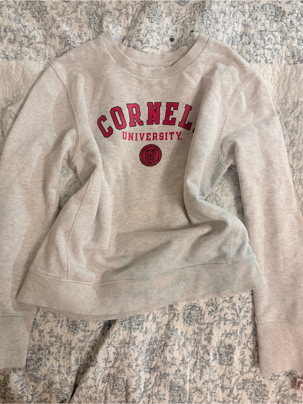 Light Gray Cornell University Crewneck Sweatshirt with Red Print
